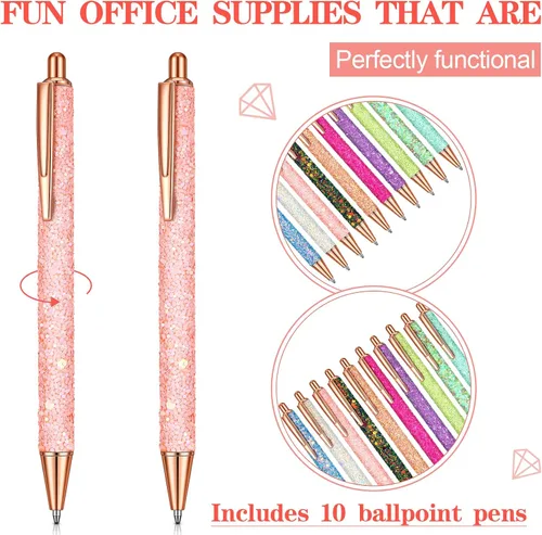 Miniatura 2 de Woanger Juego de 30 bolígrafos de lujo para mujeres y niñas, 10 bolígrafos brillantes y bonitos con purpurina, bolígrafo retráctil para escribir