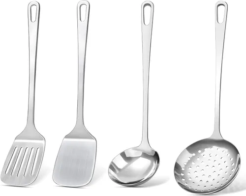 Miniatura 8 de Juego de 4 piezas de utensilios de cocina, utensilios de cocina de acero inoxidable, herramientas de cocina de metal resistentes al calor que