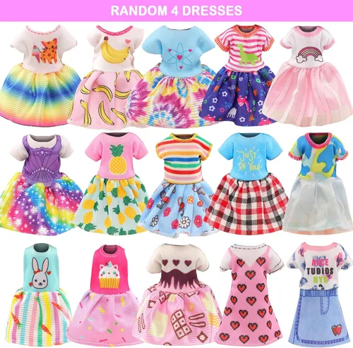 Miniatura 3 de 26 piezas para ropa y accesorios de muñeca pequeña de 6 pulgadas, incluyen 4 camisetas, 4 pantalones, 4 vestidos, 2 zapatos, lentes de sol rosas, 1