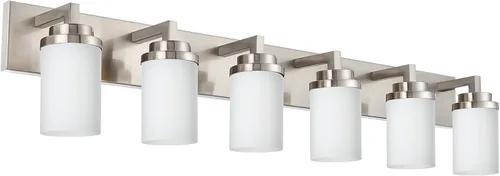 Miniatura 10 de TODOLUZ Lámpara de baño de 3 luces con pantallas de vidrio blanco ópalo, iluminación moderna de baño sobre espejo de níquel cepillado para cocina