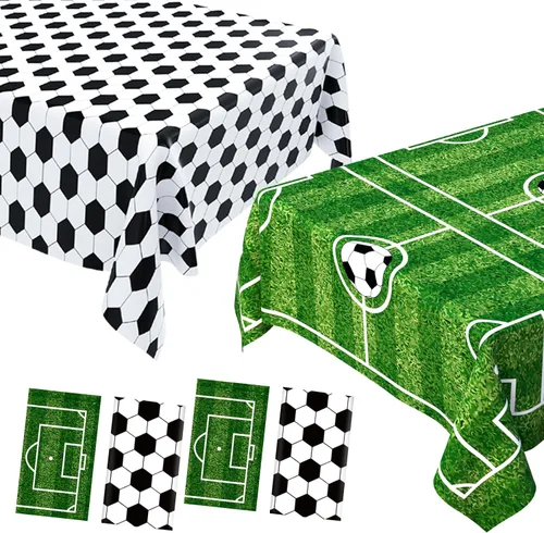 Miniatura 14 de Paquete de 2 decoraciones desechables para fiestas de fútbol, cumpleaños, manteles de plástico para fiestas temáticas de fútbol