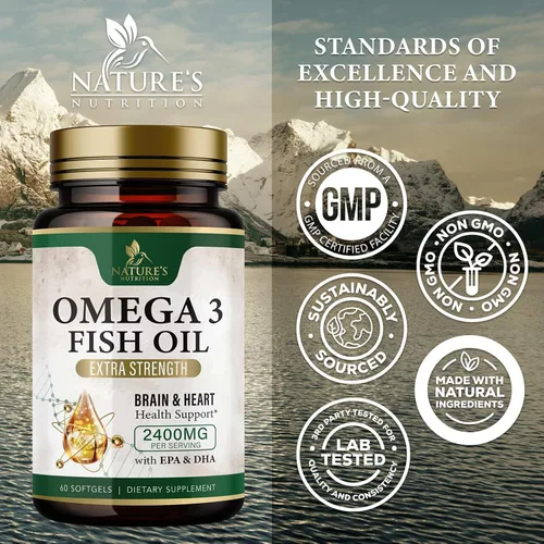 Miniatura 4 de Suplementos de aceite de pescado Omega 3 – 2400 mg de aceite de pescado por porción – Omega-3 de triple fuerza con ácidos grasos EPA y DHA – Apoyo