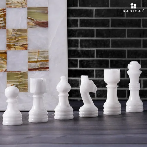 Miniatura 2 de Juego de ajedrez completo de mármol y ónix hecho a mano blanco y verde RADICALn