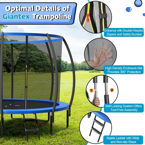 Miniatura 5 de Giantex Trampolín para niños, cama elástica grande para exteriores aprobada por ASTM con red, escalera, marco de acero galvanizado a prueba de Azul