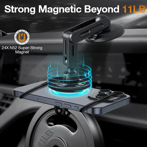 Miniatura 5 de Soporte magnético de teléfono para tablero de automóvil MagSafe [rotación de 360° todo de metal] [20 imanes más fuertes] Soporte magnético