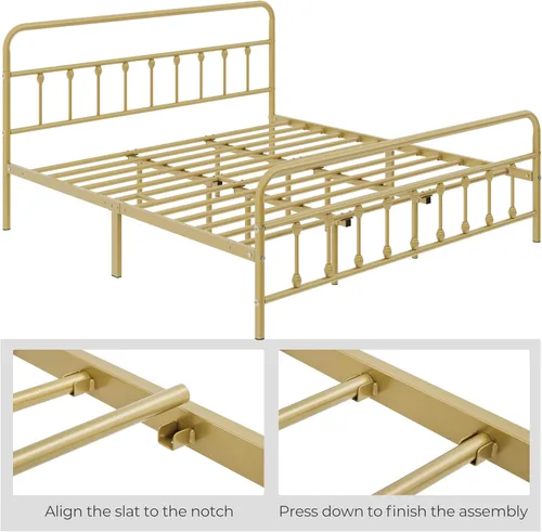 Miniatura 6 de Topeakmart Marco de cama de metal de estilo victoriano tamaño King con cabecero, base de colchón, no necesita somier, almacenamiento debajo
