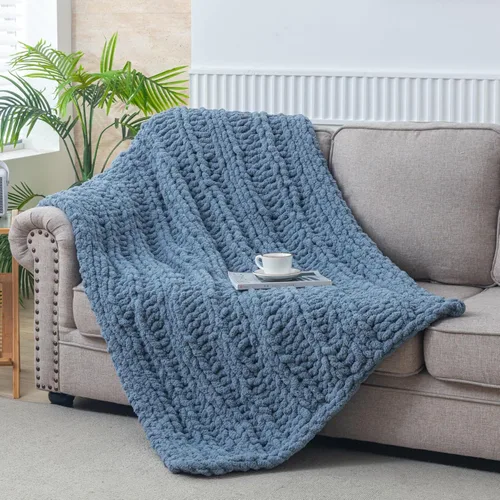 Miniatura 36 de WESHIONGOO Manta de Punto Grueso Throw 40"*40" (101.6cm*101.6cm) Mantas de Punto para Sofá Cama Manta Suave Esponjosa con Hilo Chenille Jumbo Grueso