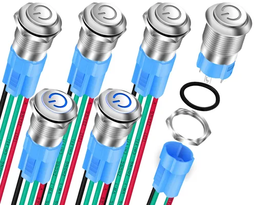 Miniatura 9 de DaierTek - Interruptor de botón de encendido y apagado, 0.472 in CC, 4 pines, 12 V, impermeable, interruptor de metal con arnés de cableado y luz