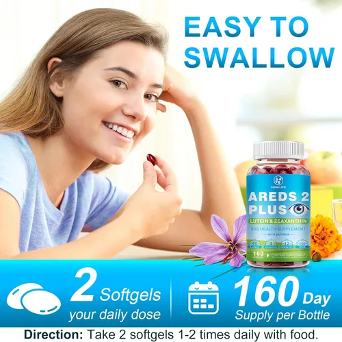 Miniatura 7 de AREDS 2 Plus - Cápsulas blandas de luteína y zeaxantina, vitaminas oculares con astaxantina de 12 mg, vitaminas C, E, azafrán y DHA, protección