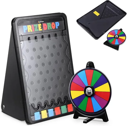 Miniatura 12 de WinSpin Rueda de premio de doble cara de 10 pulgadas con soporte de escritorio, borrado en seco, rueda giratoria de 10 ranuras para pub, fiesta