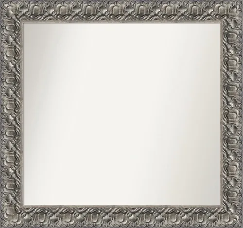 Miniatura 169 de Amanti Art Espejo de baño plateado para sobre fregadero, 26 x 26 pulgadas, espejo cuadrado de níquel pulido, marco de madera tradicional mediano, se