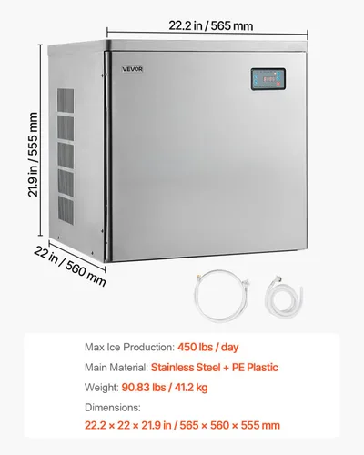 Miniatura 7 de VEVOR Máquina comercial para hacer hielo – Cabezal, máquina de hielo de acero inoxidable de 450 libras por día con fabricación de hielo programada