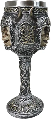 Miniatura 5 de Ebros - Calavera vikinga berserker con casco con cuernos de bisonte, copa de vino de 7 onzas con patrones de nudos celtas, taza de cáliz vintage