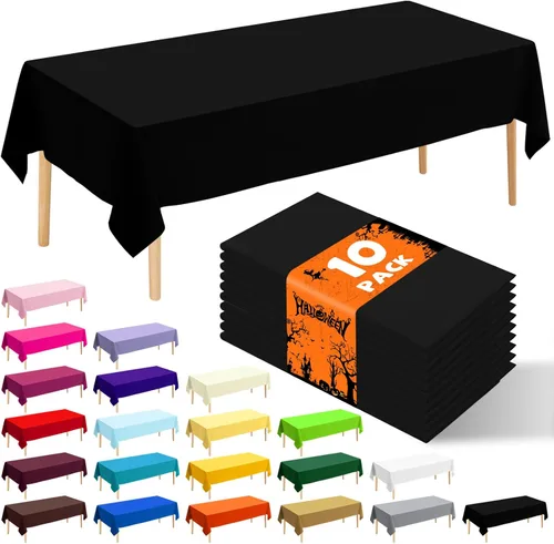 Miniatura 15 de Paquete de 10 manteles desechables de plástico premium de 54 x 108 pulgadas, mantel rectangular para mesa, para cumpleaños, bodas, Navidad, Beige