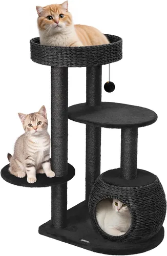 Miniatura 3 de KAMABOKO Árbol moderno para gatos, 39 pulgadas de alto para gatos de interior, condominio natural con postes rascadores, torre tejida a mano