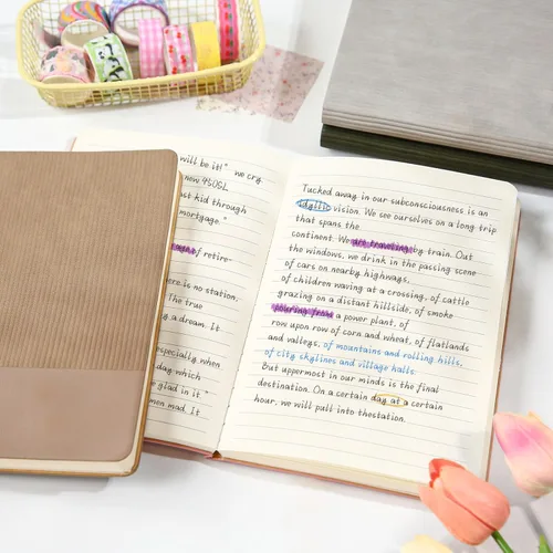 Miniatura 6 de Cuaderno rayado para el trabajo, cuaderno de notas con rayas universitarias, 5.79"x8.27" pulgadas, tamaño A5, cuero PU, para uso diario, 216 páginas