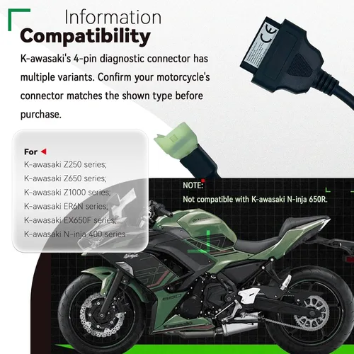 Miniatura 4 de Adaptador OBD2 para motocicleta Kawaskii, cable de diagnóstico de 4 pines a 16 pines compatible con Z650, Z1000, ER6N, Ninja 400, Vulcan S