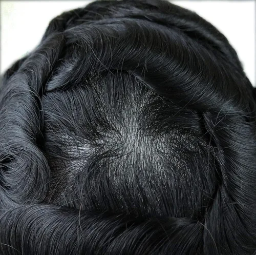 Miniatura 3 de HAIR NATURE Toupee para hombres, sistemas de reemplazo de cabello humano, 0.001 in piel ultra fina V-looped Jet Black piezas de cabello 8x10#1