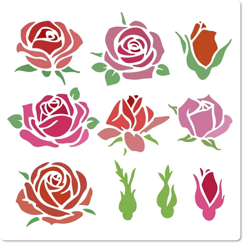 Miniatura 9 de GORGECRAFT 12 estilos 7.1x7.1 in Rose Flowers Stencil Flores Hojas Plantillas Florales Brotes Florales Ramos de rosas Vines Ramas de Hojas