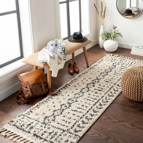 Miniatura 80 de Hauteloom, Duncans - Alfombra de estilo granja de pelo mullido para sala y dormitorio, con borlas - Beige, carbón, gris - 2 pies 7 pulgadas x 7 pies