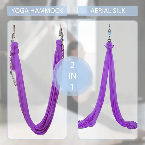 Miniatura 4 de Juego de columpio de yoga de seda aérea de 5.5 yardas - Kit de hamaca de yoga aérea antigravedad volador para fitness, tela de tricot de nailon