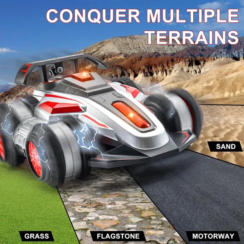 Miniatura 4 de Autos RC, auto RC de 2.4 GHz, rápido, acrobacias, 4WD, giro 360°, camiones RC con luces y música, camión de acrobacias todoterreno de alta