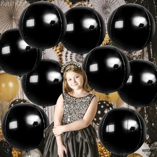 Miniatura 7 de KatchOn, Globos negros enormes – 22 pulgadas, paquete de 12 Globos redondos de aluminio negro 4D para decoraciones de cumpleaños negras