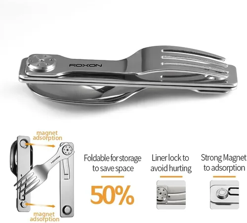 Miniatura 3 de Roxon C2 Utensilios de camping plegables 2 en 1 con tenedor y cuchara desmontables para exterior, camping, senderismo, fácil de llevar, vajilla