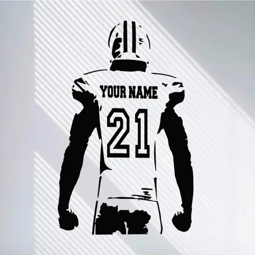 Calcomanía de pared personalizada de fútbol – Elige tu nombre – Números personalizados camisetas de jugador – Adhesivo decorativo para dormitorio de