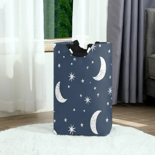 Miniatura 2 de senya Cesta de lavandería grande para compras, bolsa de ropa plegable de tela, cesta de lavandería plegable (luna, estrellas, nubes, cielo)