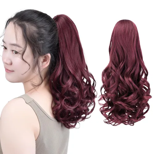 Miniatura 20 de SYXLCYGG Auburn Clip Cola de caballo Clip Cola de caballo Extensión de cola de caballo ondulado 10 pulgadas 3.5 oz pelo sintético falso pieza