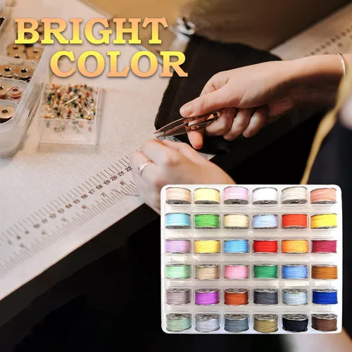 Miniatura 2 de 36 bobinas e hilos de coser con estuche de bobina de plástico para múltiples máquinas de coser, juego de bobinas preenrolladas (bobinas de metal)