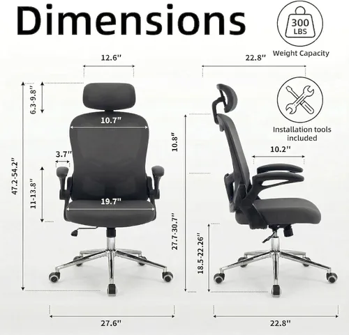Miniatura 2 de Kechen Silla de oficina con reposabrazos giratorios, malla de respaldo alto y diseño transpirable de silla de escritorio para computadora, soporte