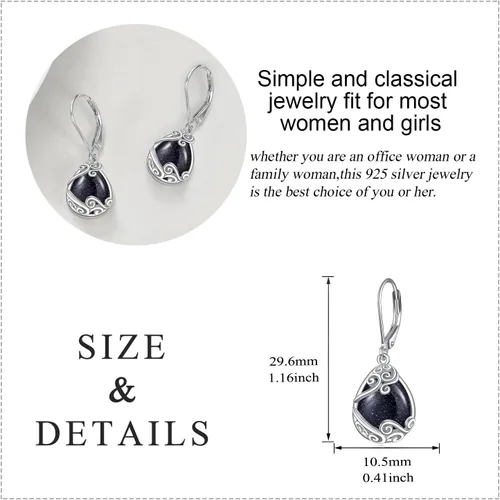 Miniatura 46 de Aretes colgantes con forma de lágrima de filigrana de piedra lunar de plata de ley 925 con cierre de palanca para mujer, regalos de joyería