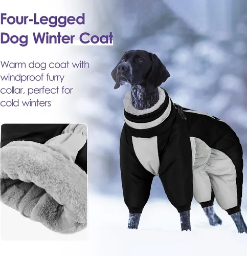 Miniatura 4 de Abrigo de cuerpo completo para perro – Chaqueta de vellón cálida para perros grandes, abrigos de invierno de cuello de tortuga con arnés, traje