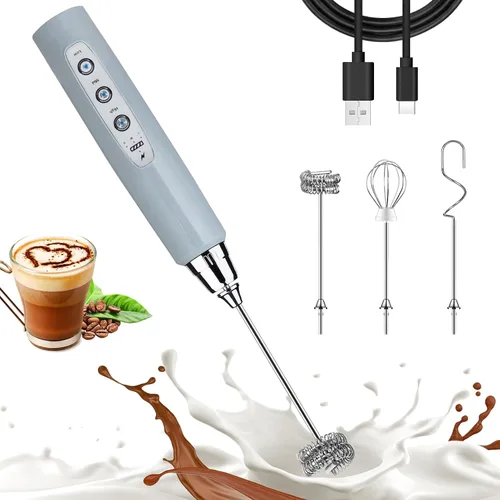 Miniatura 16 de Nahida Espumador de leche verde granito para café, espumador de mano recargable batidor eléctrico con 3 cabezales, 3 velocidades, mezclador
