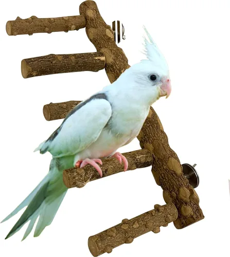 Miniatura 8 de SIMENA Perca de escalera para pájaros, soporte de loro de madera natural, juguete de escalada de hámster, escalera de jaula de pájaros para pájaros