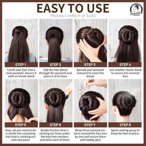 Miniatura 7 de Teenitor Máquina para hacer moños de pelo para mujer, 4 moños de ballet marrones en 4 tamaños, donas para el cabello B- marrón