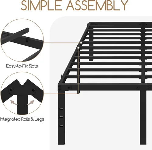 Miniatura 5 de Topeakmart Marco de cama de plataforma de metal de 18 pulgadas con soporte de listones resistente y agujeros reservados para cabecero de bricolaje