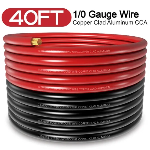 Miniatura 3 de Cable de aluminio revestido de cobre de calibre 0 de 40 pies, cable de batería 1/0, 20 conectores de terminales tipo orejeta con tubo Cable de 40