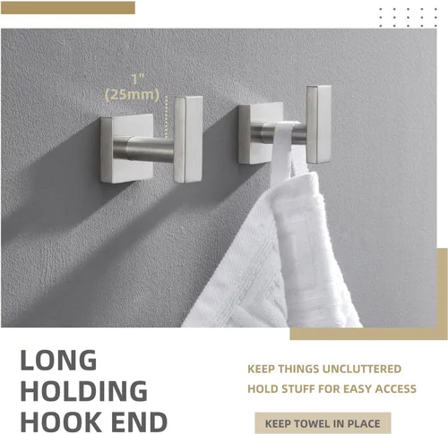 Miniatura 3 de Angle Simple Paquete de 2 ganchos para toallas de baño, soporte para bata de baño de acero inoxidable SUS304, moderno gancho para colgar abrigos