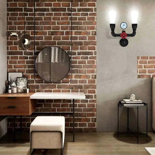 Miniatura 4 de XEYOU Lámpara de pared retro vintage industrial steampunk aplique de pared 2 luces de tubo de agua de metal montado en la pared lámpara E26 Edison