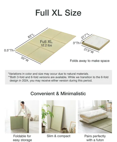 Miniatura 2 de FULI Colchón de tatami japonés, tapete Igusa (100% hierba japonesa Rush) se pliega en tres, fabricado en Japón (natural, Full XL)