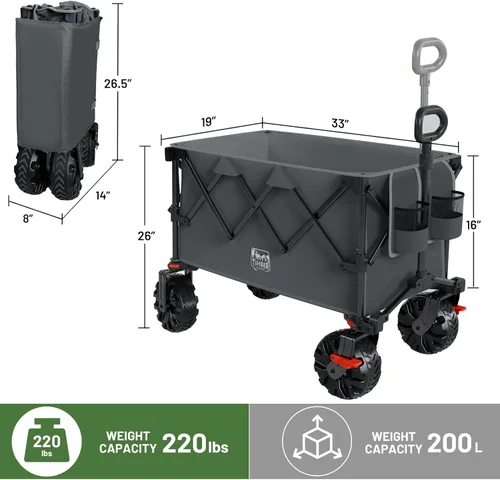 Miniatura 8 de Timber Ridge Carro plegable para exteriores con frenos, carrito plegable resistente con ruedas todo terreno para compras, camping, jardín, con bolsa