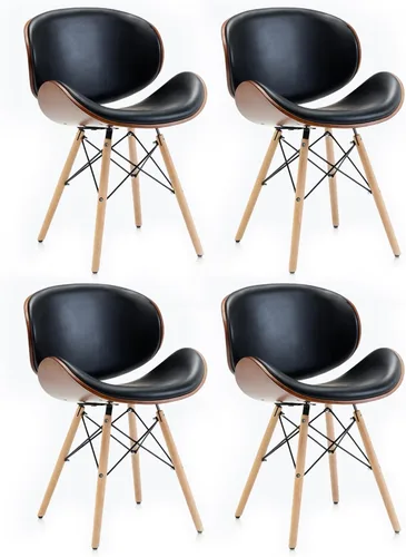 Miniatura 12 de BELLEZE Juego de 2 sillas de comedor modernas de mediados de siglo, tapizadas de piel sintética de nogal con respaldo curvado, silla de comedor