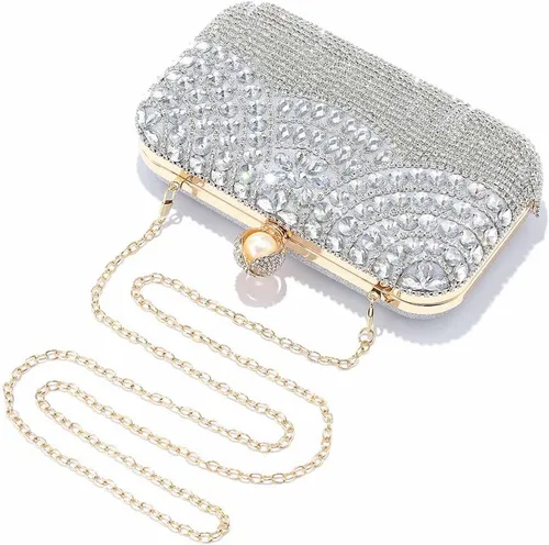 Miniatura 6 de Yokawe Bolso de noche con cristales para mujer, con diamantes de imitación, con borlas, bolsos cruzados para novia, boda, fiesta, baile de graduación