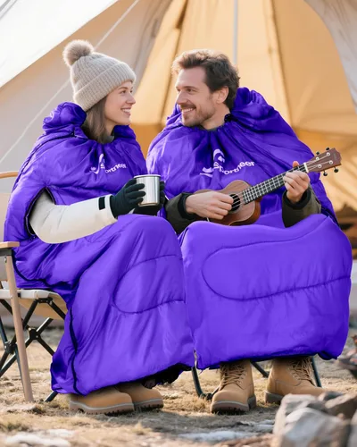Miniatura 2 de Sportneer Saco de dormir portátil para adultos y niños - Caminable con cremalleras en los brazos, clima cálido e impermeable frío, compacto