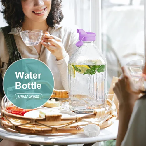 Miniatura 5 de Ritayedet Paquete de 3 Botellas de Leche de Vidrio Resistente de 64 Oz con 2 Boquillas de Silicona, 4 Asas y 4 TAPAS DE ROSCA Herméticas