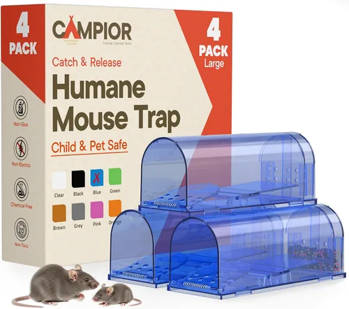 Miniatura 9 de Campior Humane - Trampa para ratones, paquete de 1, trampas para ratones vivos para atrapar y liberar para interiores y exteriores, segura