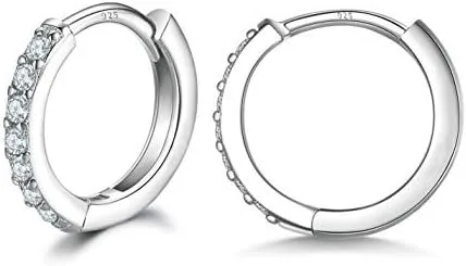 Miniatura 8 de 3 pares de aretes de aro pequeños de plata de ley con circonita cúbica Aretes de aro pequeños para cartílago para mujer